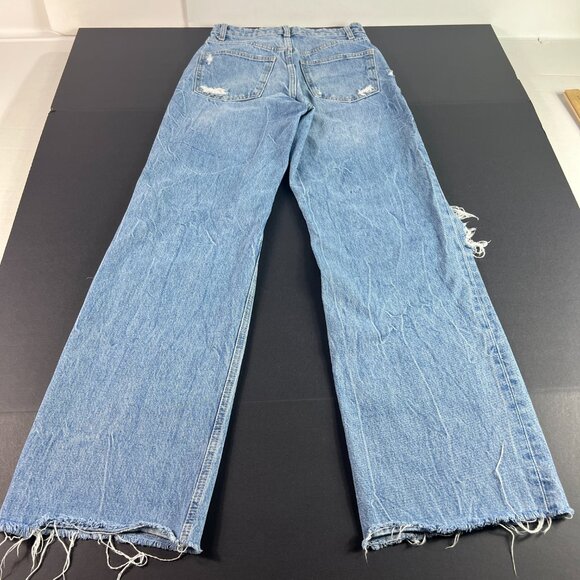 Zara Jeans Women's 26x30* High Rise Wide Leg Blue Distressed Raw Hem Denim Tag 4 - Picture 9 of 16